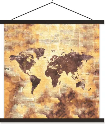 Produktbild von MuchoWow® Textilposter Weltkarte - Punkte - Farben 60x60 cm mit schwarzem Rahmen - Posteraufhänger
