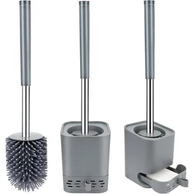 Produktbild von Klobürste Silikon mit Behälter, schnell trocknend, Wandmontage & Stehen, Grau