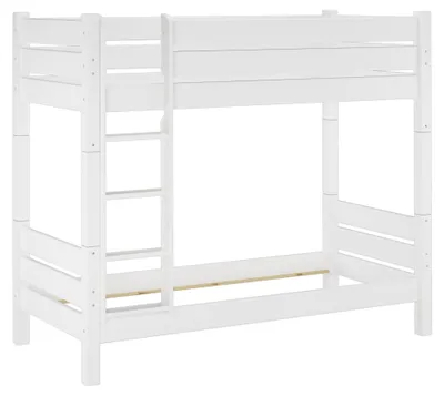 Produktbild von Teilbares Etagenbett stabil 90x200 Kiefer weiß Nische 100 Zubehör wählbar V-60.16-09WT100Rollrost und Bettkasten inkl.