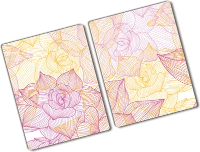 Produktbild von Tulup Glas Herdabdeckplatte - 2x40x52 cm - Glaskeramikkochfeld-Abdeckung Spritzschutz Glasabdeckplatte Kochplattenabdeckung und Schneidebrett - Zweiteilig - Blumen & Pflanzen - Blumenmuster - Lila