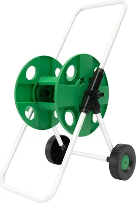 Produktbild von Gartenschlauchwagen mit Aufroller - Modell MY-069 - 50 m für Ø12,7 mm Schlauch - Edelstahl + Kunststoff - Manuell - Maße 27×38,5×87 cm - Grün