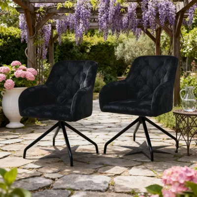 Image de Ensemble de 2 chaises de salle à manger pivotantes, avec accoudoirs rembourrés et pieds en métal