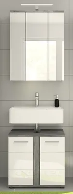 Produktbild von Badezimmer-Set Blake | weiß Hochglanz / rauchsilber | 2-teilig | inkl. LED Beleuchtung