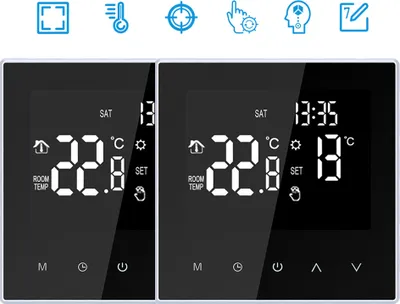 Obrázek produktu pro 2X pokojový termostat Podlahové vytápění Elektrické vytápění Programovatelný termostat pro domácnost Škola Kancelář Hotel 16A