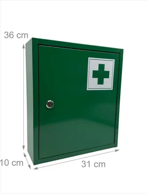 Image de Armoire à pharmacie Relaxdays, verrouillable, 3 compartiments, H x l x P : 36 x 31 x 10 cm, pour médicaments, armoire à pharmacie murale, verte