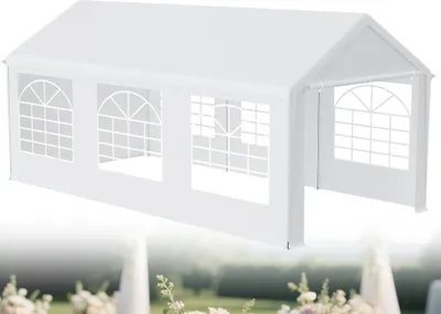 Obrázek produktu pro LZQ Párty stan 3x6 m, voděodolný a UV odolný, zahradní pavilon s PE plachtou a bočnicemi, stabilní a odolný proti povětrnostním vlivům - bílý - 18 m²