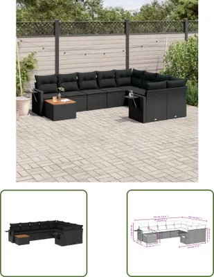 Produktbild von The Living Store 10-tlg. Garten-Sofagarnitur mit Kissen Schwarz Poly Rattan