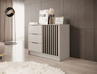 Immagine prodotto di Cassettiera stretta combinata MARFA - cashmere / nero