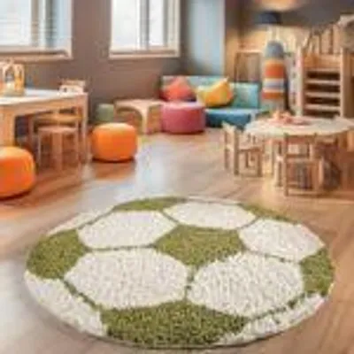 Zdjęcie produktu dla Dywan dziecięcy z długim włosiem, okrągły, miękki i przytulny, do zabawy dla chłopców i dziewczynek, kolor: Zielony, rozmiar: 120 cm Okrągły
