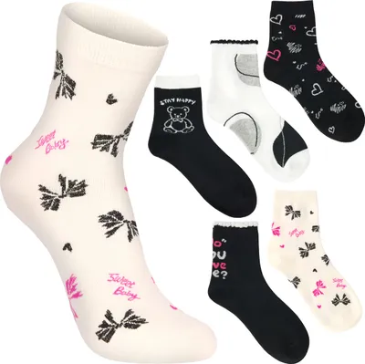 Image de BRUBAKER 5 paires de chaussettes femme - Set de chaussettes femme avec nounours, cœurs, rubans - Doux et moelleux - Noir, Blanc et Rose - Taille 36-41