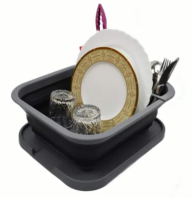 Klappbare Abtropfschale mit Tablett, grau/schwarz, 40,5x31,7x13,7 cm