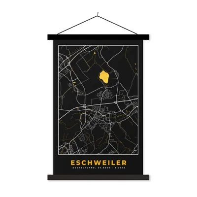 Produktbild von MuchoWow® Textilposter Gold - Deutschland - Karte - Eschweiler 40x60 cm mit schwarzem Rahmen - Wanddekorationen