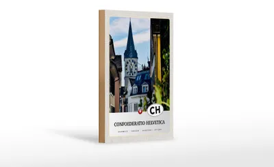 Produktbild von Holzschild Reise 12x18 cm Confoederatio Helvetica Stadt Urlaub