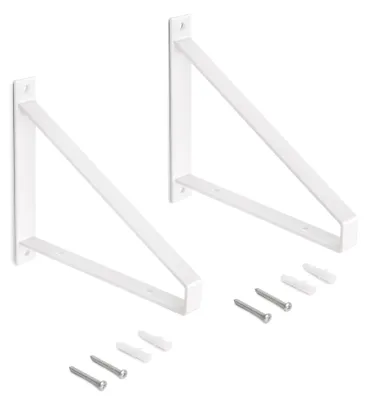 Productafbeelding van Emuca set van wandmontagebeugels voor houten planken, met een driehoekige vorm, van staal, wit