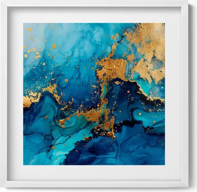 Produktbild von Glamour-Abstraktion mit Gold– Wandbild mit Rahmen – Gerahmtes Bild  – Wanddekoration – 50x50 cm –  Weiß Rahmen