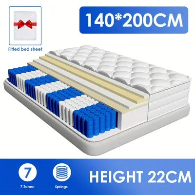 Image de Matelas avec 7 zones de confort, fermeté H2 à H3, avec ressorts ensachés et mousse à mémoire de forme, respirant et ergonomique