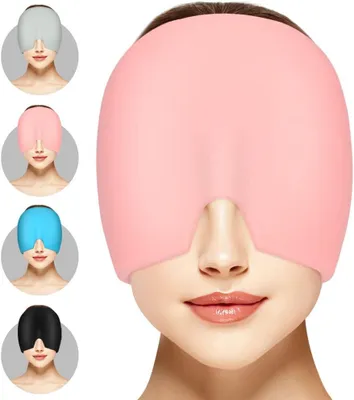 Imagen del producto de Mascarilla para migrañas, gel, de 180°, reutilizable, color rosa, para aliviar dolores de cabeza y estrés