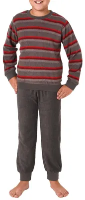 Produktbild von Jungen Frottee Pyjama Schlafanzug langarm mit Bündchen - Streifenoptik - 291 501 13 578 ; grau , 134