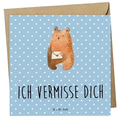 Produktbild von Mr. & Mrs. Panda Grußkarte Bär Vermissen - Blau Pastell - Geschenk, Klappkarte, Verreist, Glückwunschkarte, Freund, Liebeskummer, doppelkarte, Teddy, Unglücklich Verliebt
