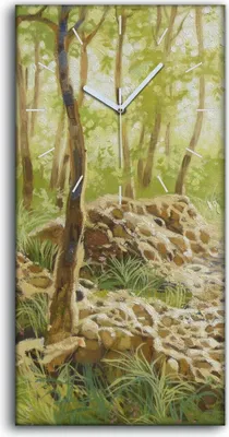 Produktbild von Dekor Leinwand Uhr Wandbilder 30x60 Malerei Wald Bäume Felsen Natur Kunst - weiße Hände