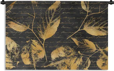 Produktbild von MuchoWow® Wandteppich Wandbehang Gold - Blätter - Schwarz 90x60 cm Tapisserie Dekoration Wandtuch - Wandskulpturen - Bildteppich