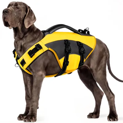 Image de Gilet de sauvetage pour chien avec poignée - Réglable et réfléchissant - Jaune - Taille XL