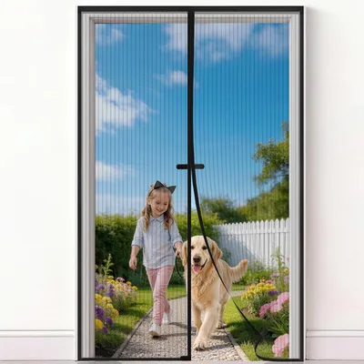 Productafbeelding van Vliegenhor voor deur, 210x200 cm, insectenwerend voor balkondeur, vliegenhor zonder boren, eenvoudige montage met plakstrips, geschikt voor woonkamers