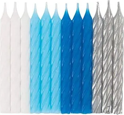 Produktbild von Tortenkerzen Weiß Blau Silber 24St.