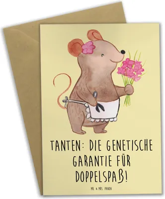 Produktbild von Mr. & Mrs. Panda neujahrskarte Tanten Doppelspaß - Gelb Pastell - Geschenk, Freude, Grußkarten, Geburtstage, hochzeitskarten, Spiel, Glückwunschkarte, dankeskarten, Liebe