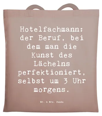 Produktbild von Mr. & Mrs. Panda Beutel Spruch Hotelfachmann Lächeln - Braun Pastell - Geschenk, personalisierte Geschenke, Kommunikation, Teamarbeit, Berufsgestaltung, Beruf, Jutebeutel