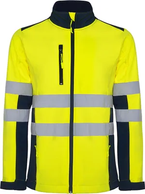 Produktbild von Roly Workwear HV9303 | Antares Hi-Viz Softshell Jacke mit Reflektionsstreifen - Farbe: Navy Blue 55/Fluor Yellow 221 - Größe: L