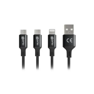 Produktbild von prio 3in1 Micro USB & USB C & Lightning zu USB A Kabel 3A 1,2m schwarz