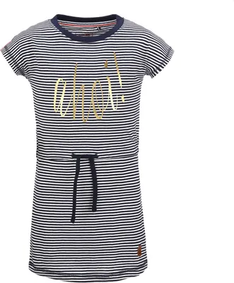 Produktbild von modAS Kinder Mädchenkleid Ahoi mit Streifen - Streifenkleid mit Print aus Baumwolle in Blau-Weiß Größe 98-104
