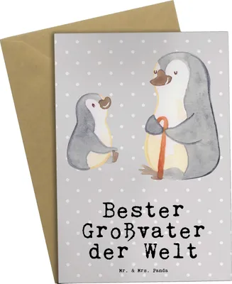 Produktbild von Mr. & Mrs. Panda Glückwunschkarte Pinguin Bester Großvater der Welt - Grau Pastell - Geschenk, einladungskarten, osterkarte, weihnachtskarten, Geschenkidee, Grußkarte
