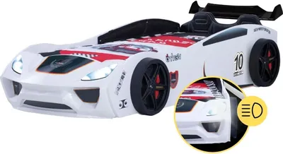 Produktbild von Autobett Dream Racer Kinderbett mit Rückenpolster Rennauto-Design mit Lattenrost 90x200 Kunstleder Sportsitze, Spoiler Spielbett Weiß