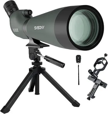 Image de Longue-vue Svbony SV28A 100 mm, avec trépied amélioré, prisme HD BAK4 Porro FMC, adaptateur téléphonique en aluminium, sacoche de transport pour tireurs sportifs