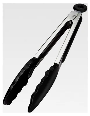 Produktbild von Grillzange Küchenzange aus rostfreiem Edelstahl und Silikon mit hitzebeständigem Silikongriff 23 cm Schwarz