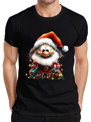 Produktbild von Weihnachtsmann Cartoon niedlich Weihnachtsgeschenk lustig Retro Herren T-Shirt, Schwarz, M