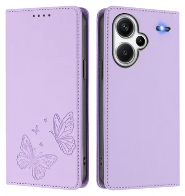 Produktbild von Lederhülle für Xiaomi Redmi Note 13 Pro+, Schmetterling Prägung Leder Brieftasche Schutzhülle mit Ständer Violett