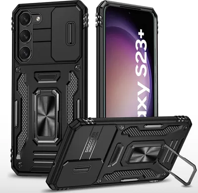 Produktbild von Galaxy S23+ Hülle, Schiebe Kamera Schutz und Ringhalter Ständer Dual Layer Stoßfest Schutzhülle für Samsung Galaxy S23+