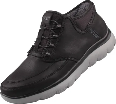 A single black Skechers sneaker boot is shown against a white background.