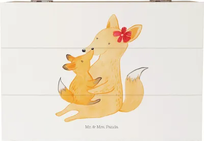 Produktbild von Mr. & Mrs. Panda Geschenkbox Fuchs Mama 22 x 15 cm - Weiß - Geschenk, Box, Truhe, Mutter, Mami, fotobox, Muttertag, Schoß, aufbewahrungskiste mit deckel, geschenkkiste