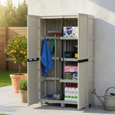 Produktbild von Dmora Außenschrank Liegi 100x39x172h cm Grau 3 Regale, 2 Türen