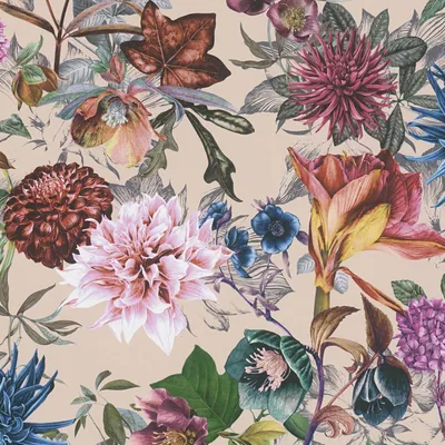 Produktbild von Profhome 381755-GU Blumen Vliestapete Floral matt beige rosa lila blau 5,33 m2