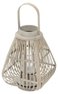 Produktbild von ECD Germany Bambus Laterne Windlicht H 42,5cm Holzfarbe Gartenlaterne mit Henkel & Glaseinsatz Boho Bambuslaterne Kerzenhalter Deko Laterne ohne LED