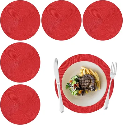Produktbild von 6 Stück Runde Geflochtene Platzsets aus Polypropylen (38 cm, Rot)