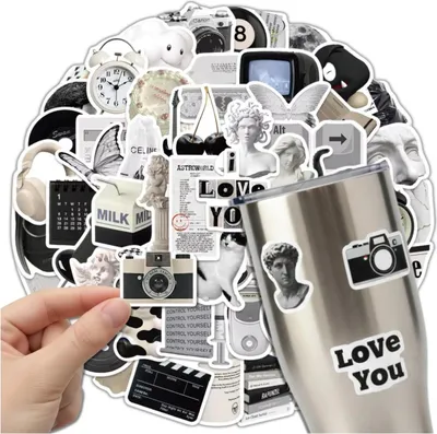 Produktbild von Schwarz-weiße VSCO-Sticker-Set mit 61 Aufklebern für Kinder zum Selbermachen