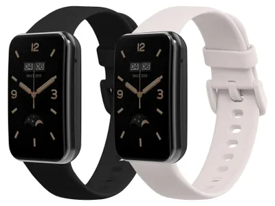 Produktbild von kwmobile 2x Uhrenarmband für Xiaomi Mi Band 7 Pro Armband - Fitnesstracker Band Set aus TPU Silikon - Ersatzarmband Smartwatch - Schwarz Weiß