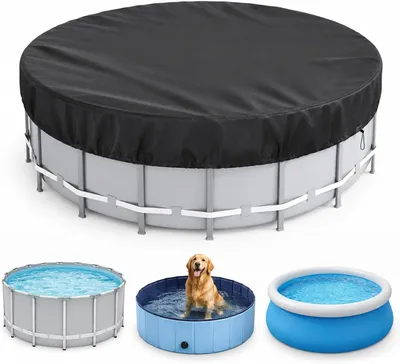 Produktbild von Poolabdeckung 420D Poolplane Rund Sommer & Winter Ø366 | für Ø320-360cm Pools, Wasserdicht UV-Schutz Poolcover mit Kordelzug & Erdankern für Oberirdische Pools, Trampoline