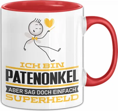 Produktbild von Patenonkel Geschenk Tasse Ich Bin Patenonkel Aber Sag Doch Einfach Superheld Lustige Geschenkdiee für Patenonkel Kaffee-Becher (Rot)